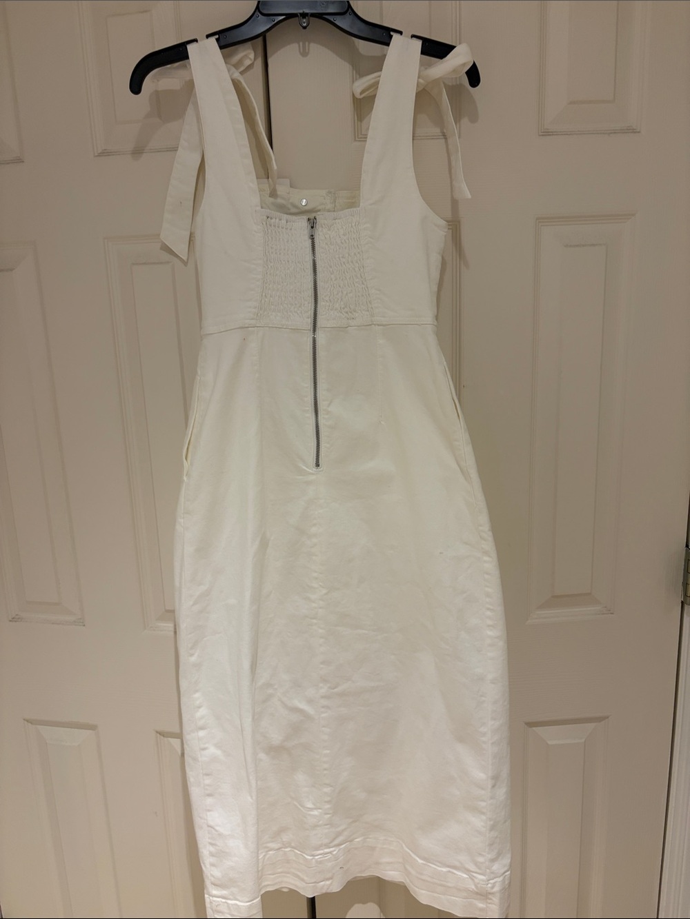 White Tie-Shoulder Button-Front Midi Dress - Picture 6 of 6